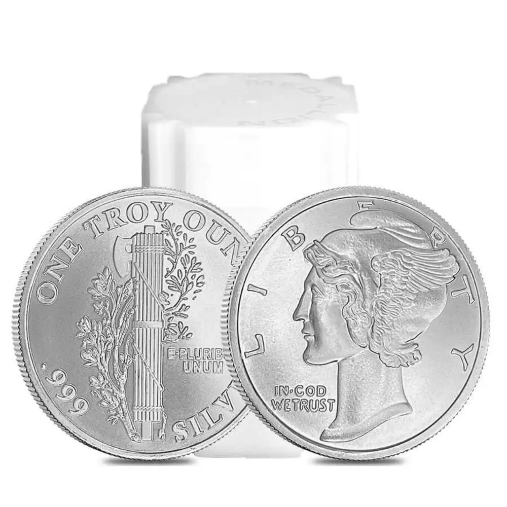 .999 fine 1 Troy ounce silver mercury dime round - Picture 3 of 3